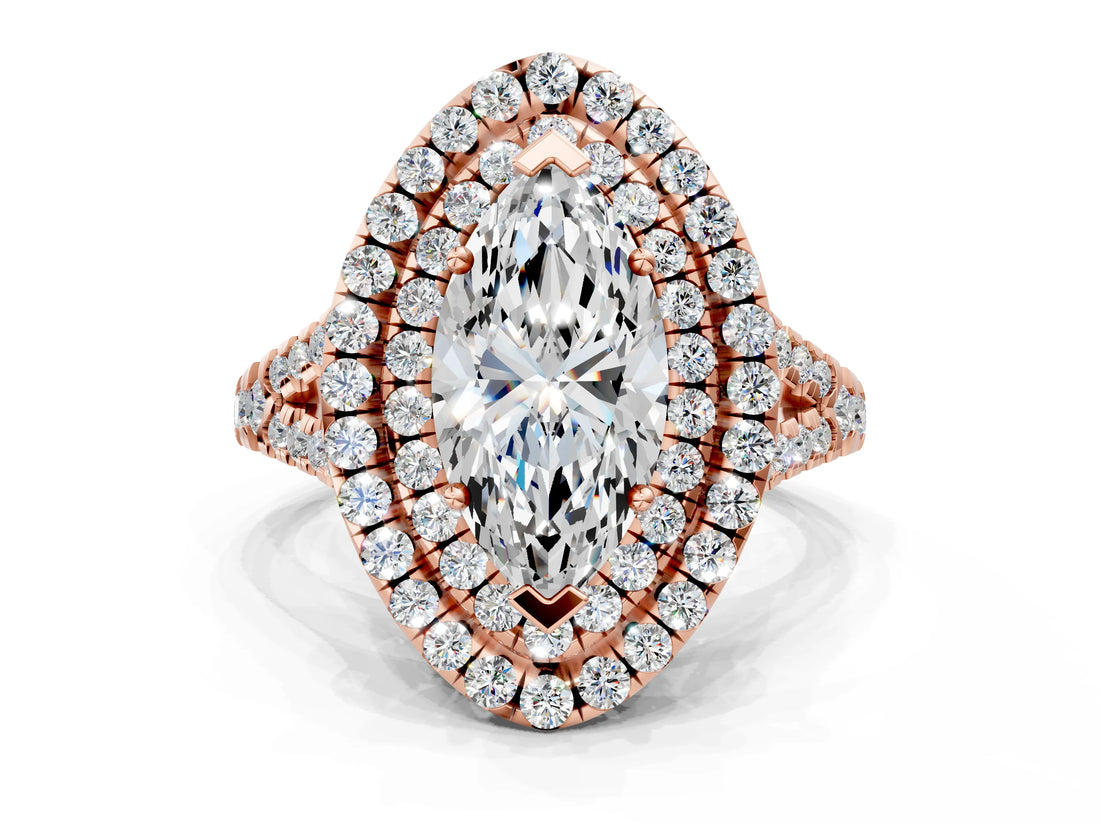 Rose gold Double Halo Marquise Cut Pave Split Shank Prong Set Ring_15