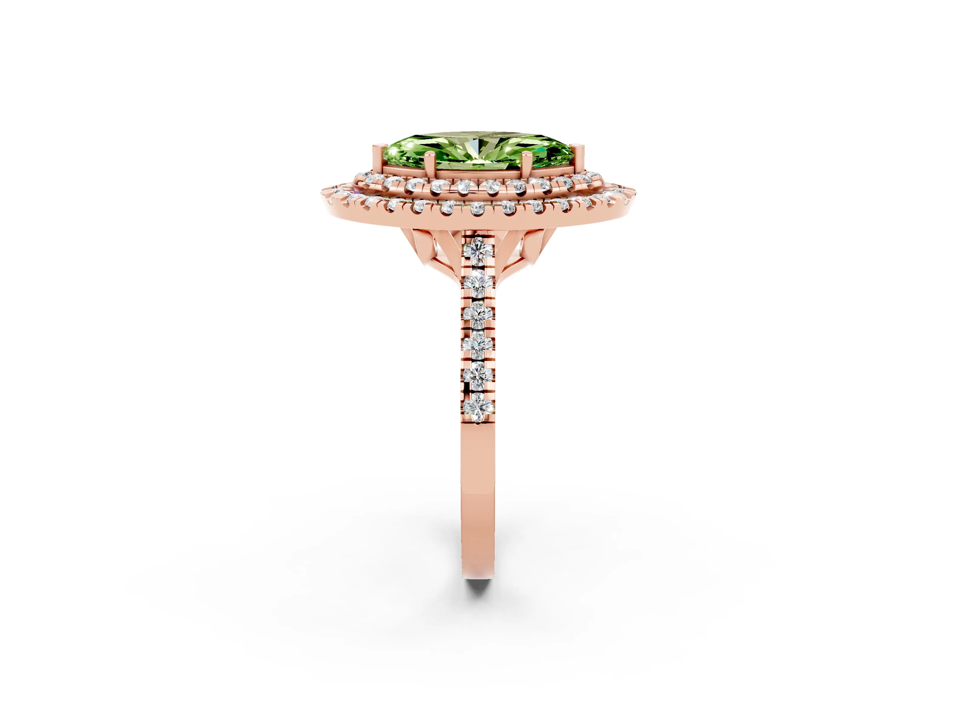 Rose gold Double Halo Marquise Cut Peridot Pavé Band with Four-Prong Setting_2
