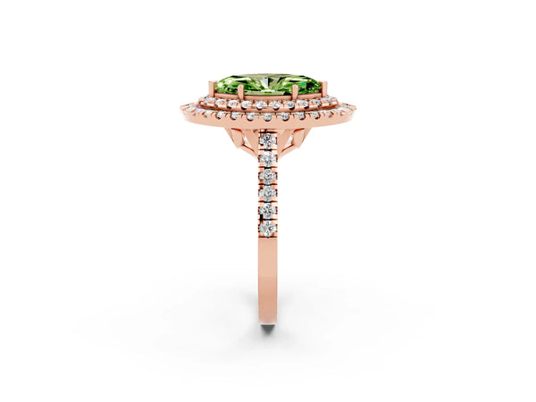 Rose gold Double Halo Marquise Cut Peridot Pavé Band with Four-Prong Setting