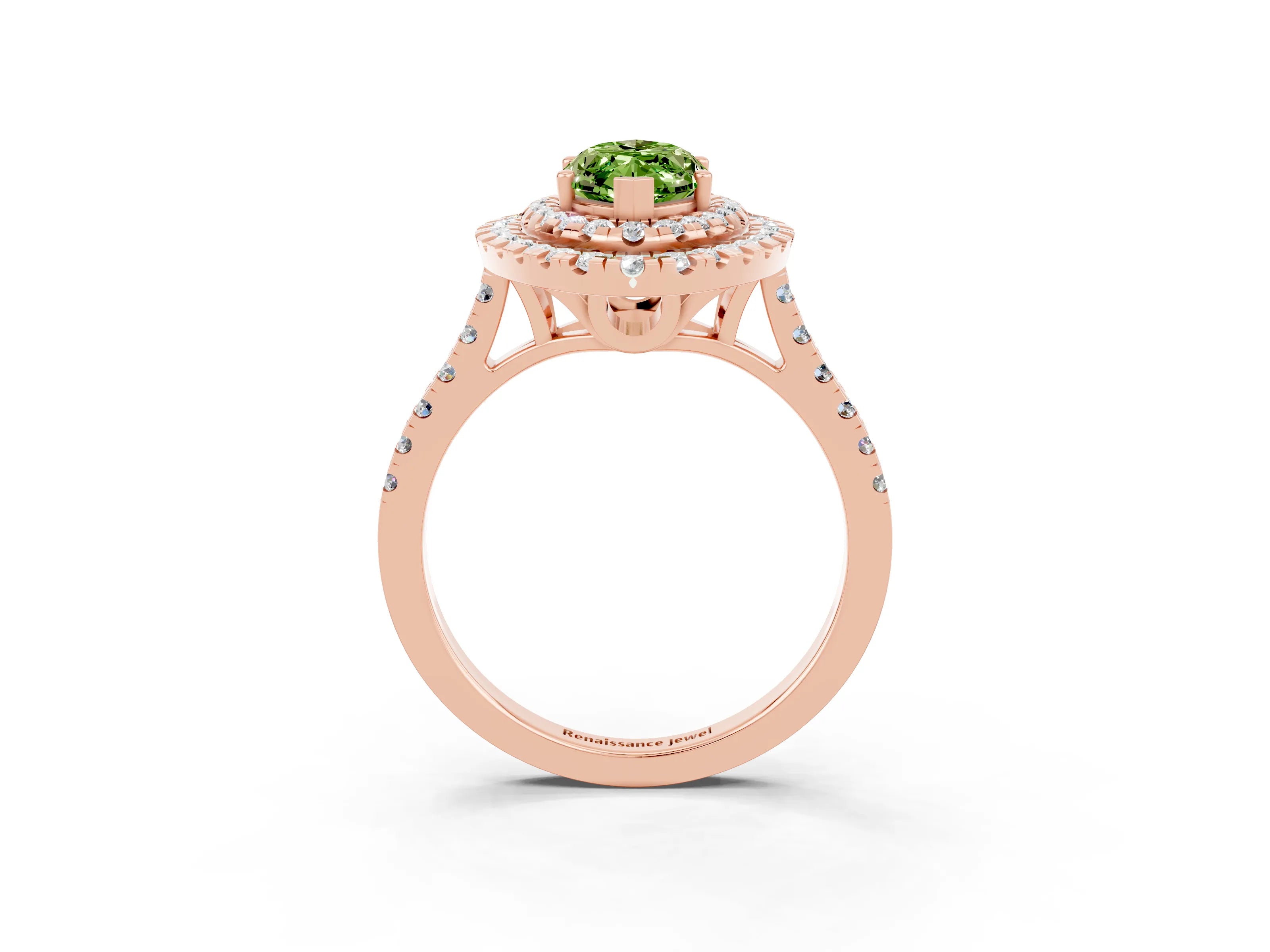 Rose gold Double Halo Marquise Cut Peridot Pavé Band with Four-Prong Setting_3