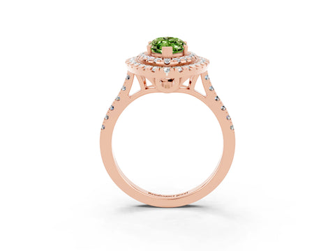 Rose gold Double Halo Marquise Cut Peridot Pavé Band with Four-Prong Setting_3