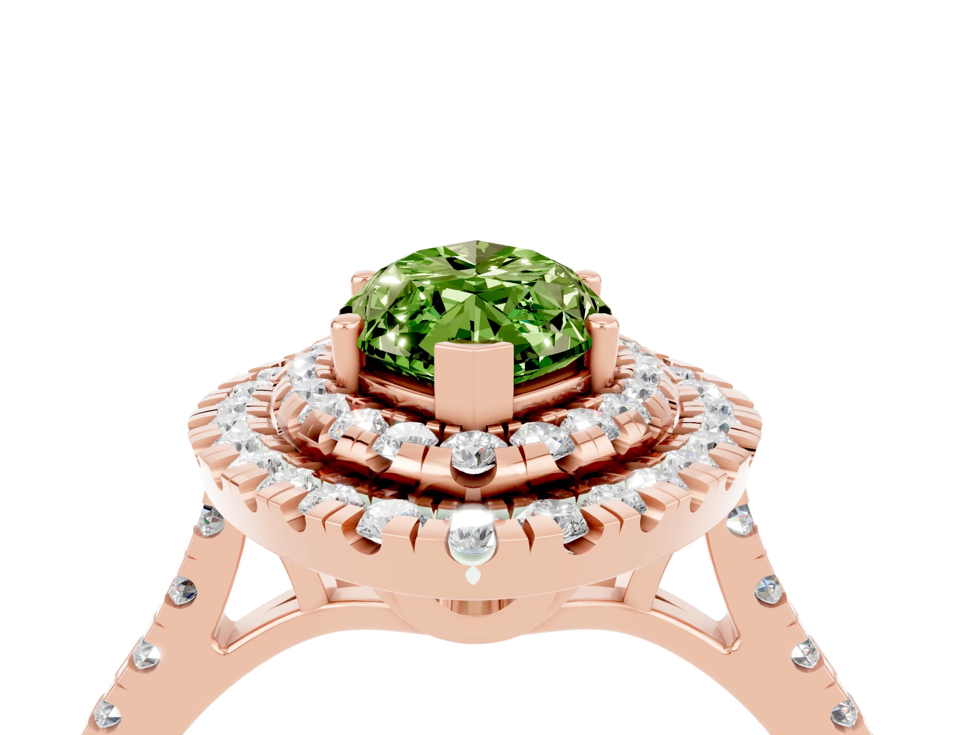 Rose gold Double Halo Marquise Cut Peridot Pavé Band with Four-Prong Setting_4