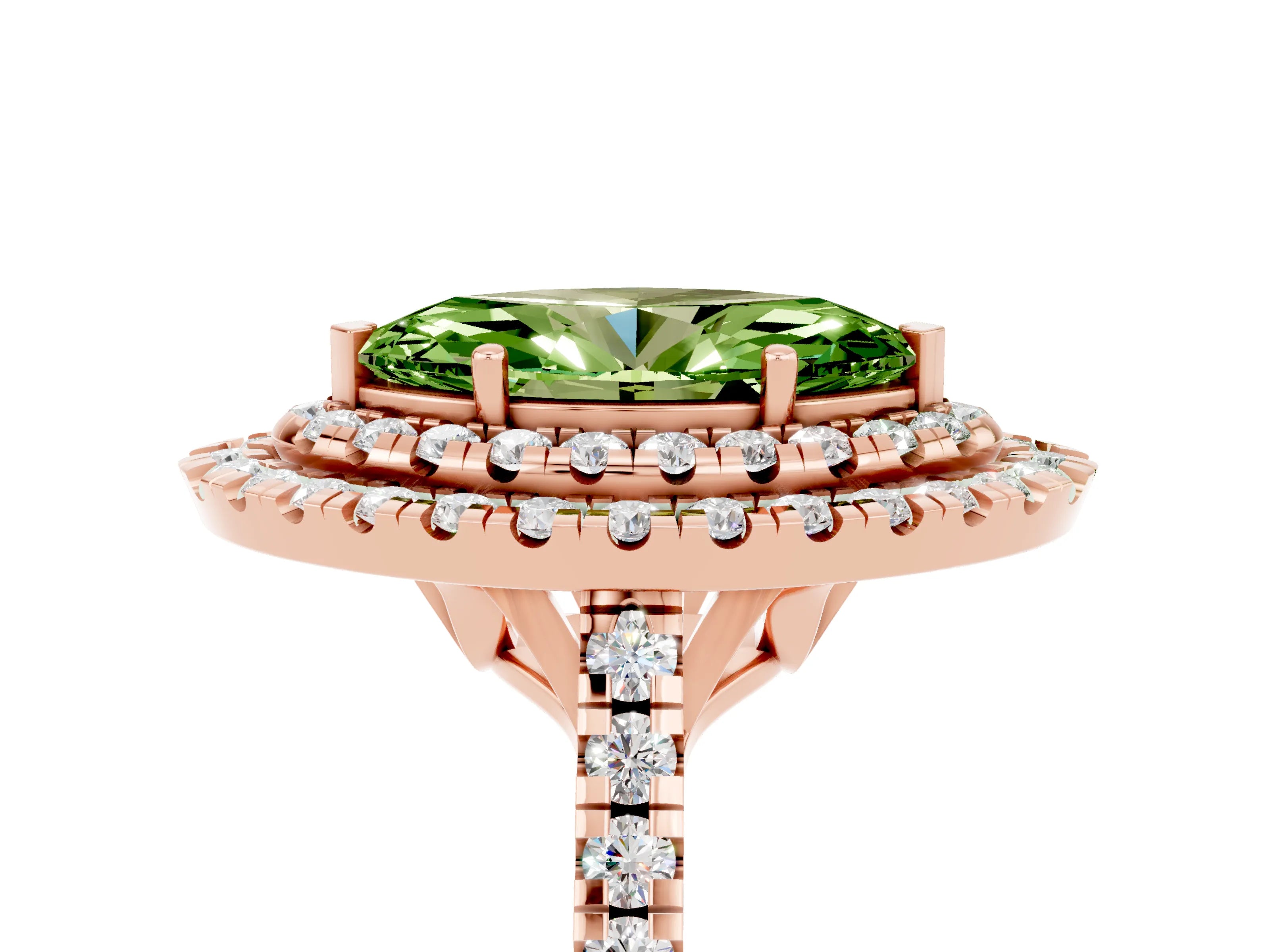 Rose gold Double Halo Marquise Cut Peridot Pavé Band with Four-Prong Setting_5