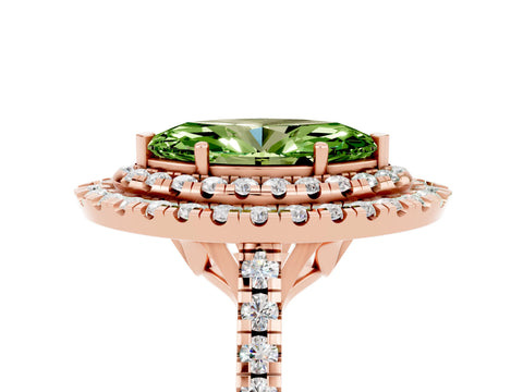 Rose gold Double Halo Marquise Cut Peridot Pavé Band with Four-Prong Setting_5