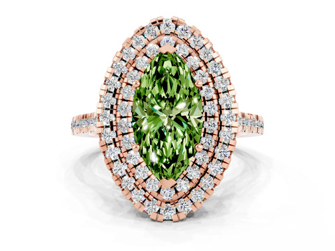 Rose gold Double Halo Marquise Cut Peridot Pavé Band with Four-Prong Setting