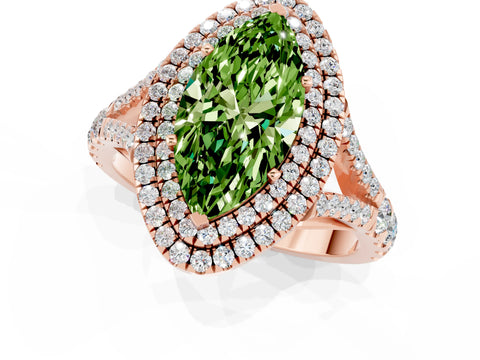 Rose gold Double Halo Marquise Cut Peridot Pavé Split Shank Ring with Prong Setting_1