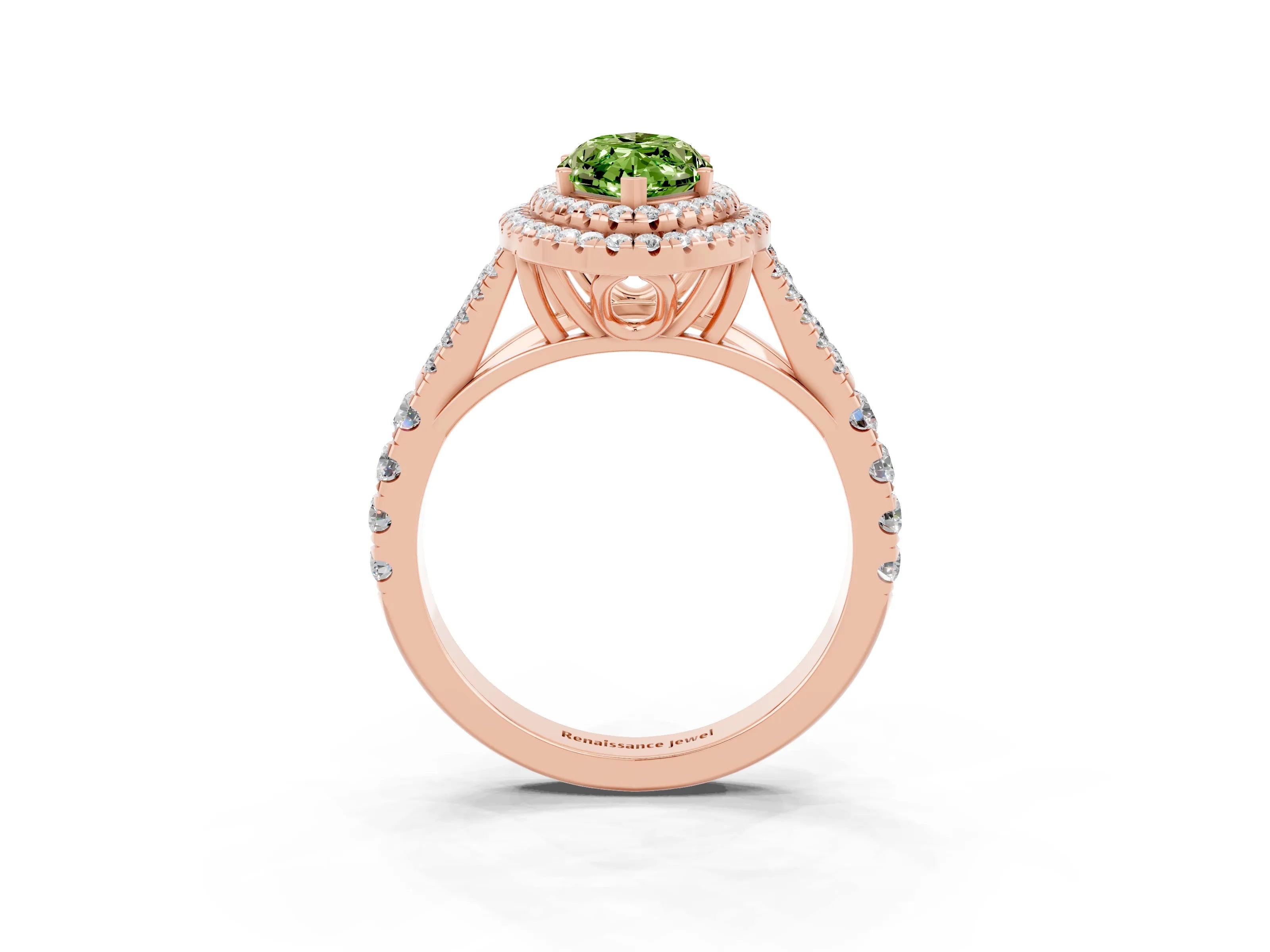 Rose gold Double Halo Marquise Cut Peridot Pavé Split Shank Ring with Prong Setting_3