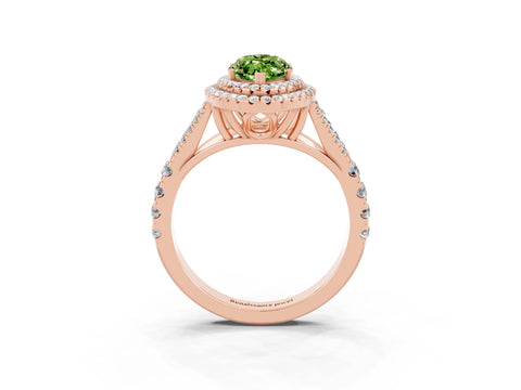 Rose gold Double Halo Marquise Cut Peridot Pavé Split Shank Ring with Prong Setting_3