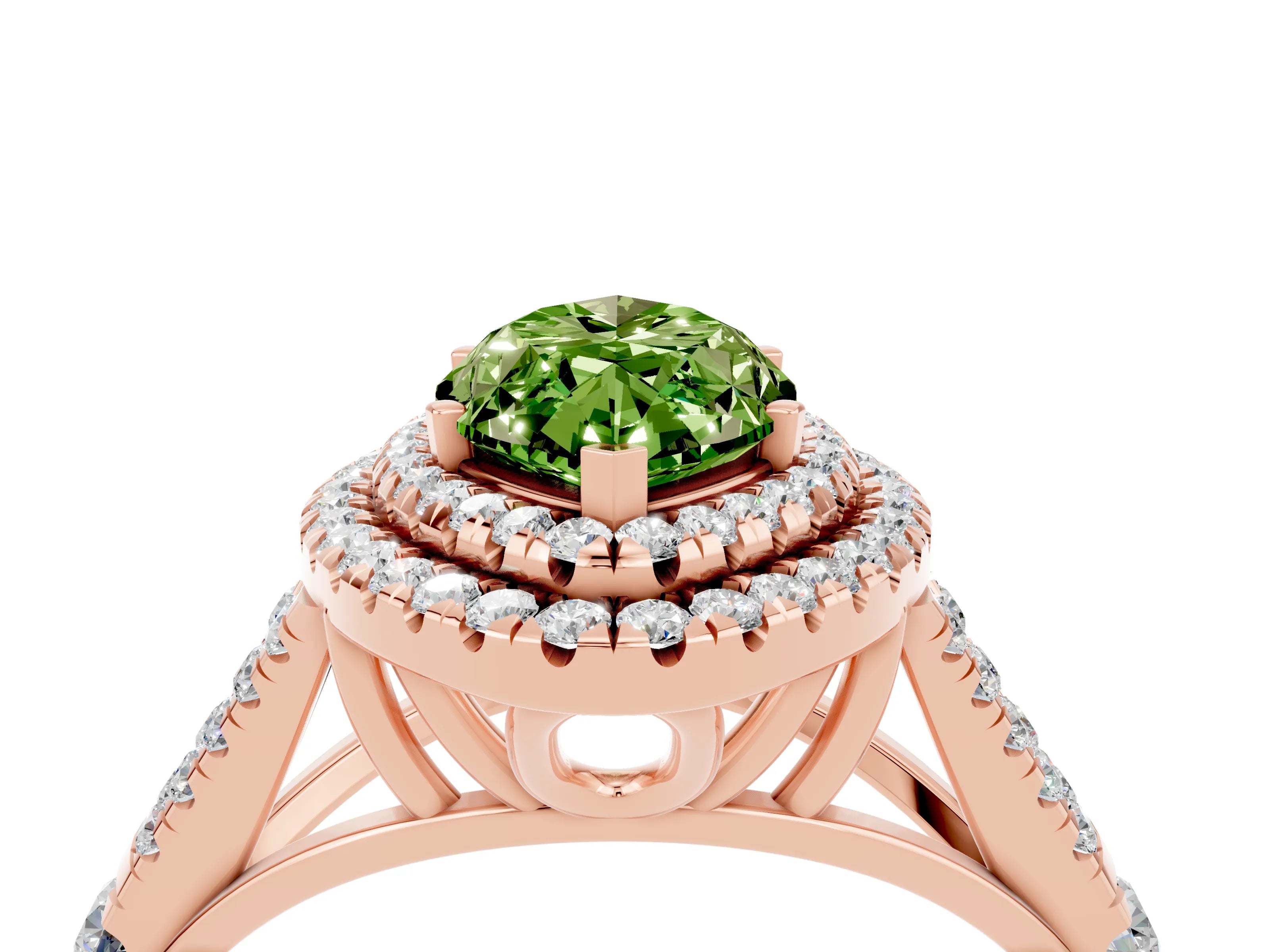 Rose gold Double Halo Marquise Cut Peridot Pavé Split Shank Ring with Prong Setting_4
