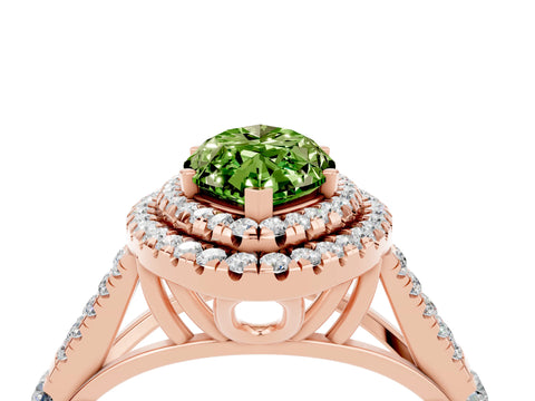 Rose gold Double Halo Marquise Cut Peridot Pavé Split Shank Ring with Prong Setting_4