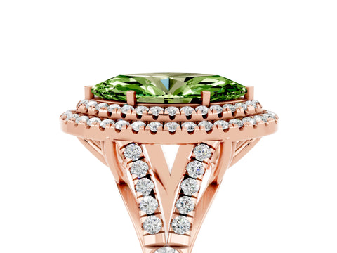 Rose gold Double Halo Marquise Cut Peridot Pavé Split Shank Ring with Prong Setting_5