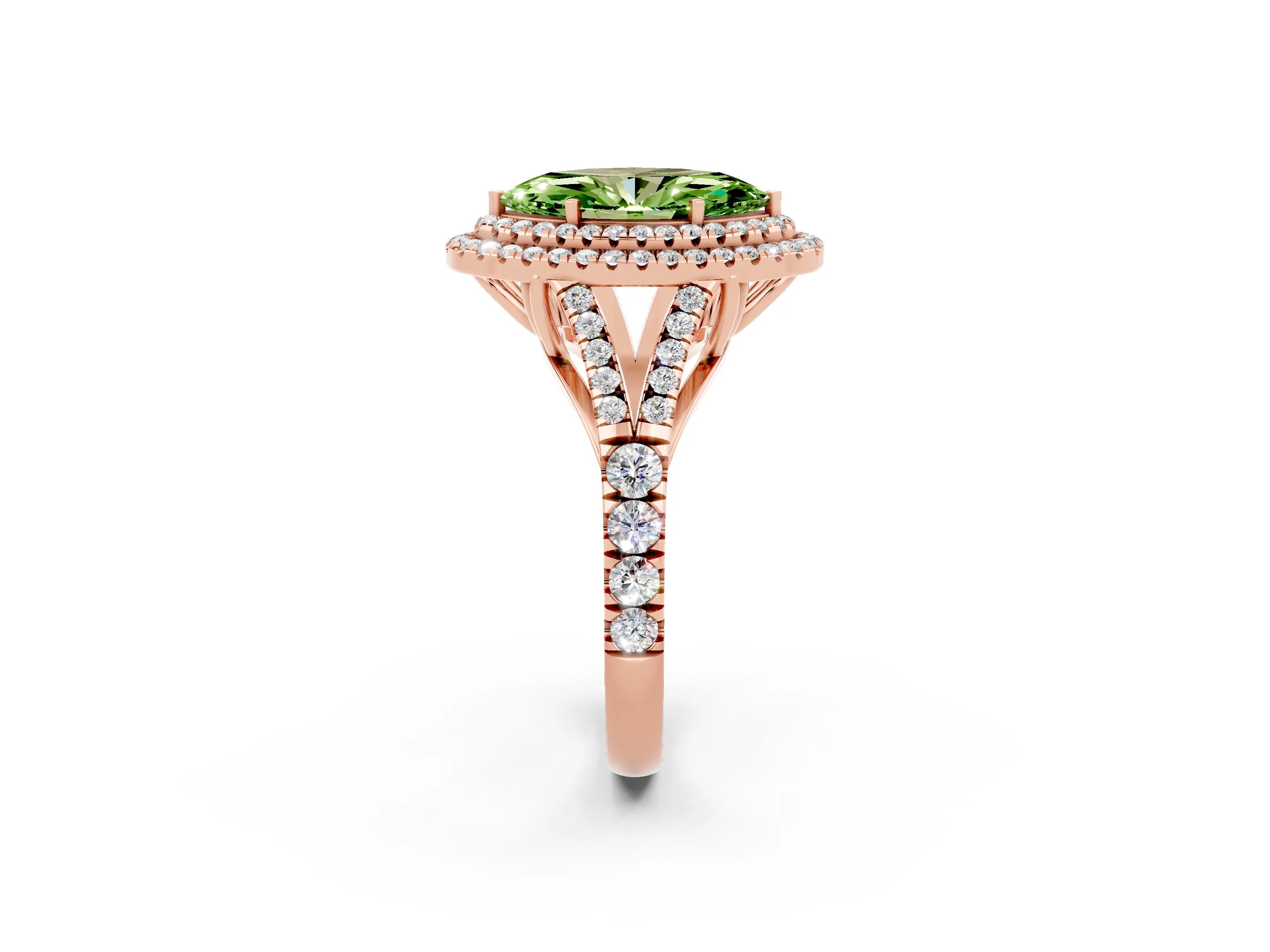 Rose gold Double Halo Marquise Cut Peridot Split Shank Engagement Ring with Four-Prong Setting_2