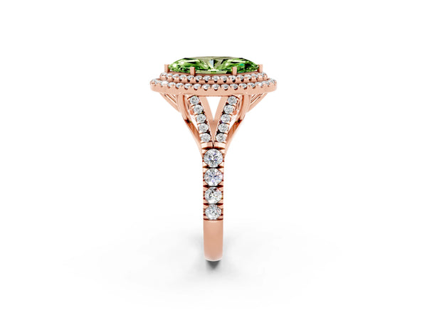 Rose gold Double Halo Marquise Cut Peridot Split Shank Engagement Ring with Four-Prong Setting