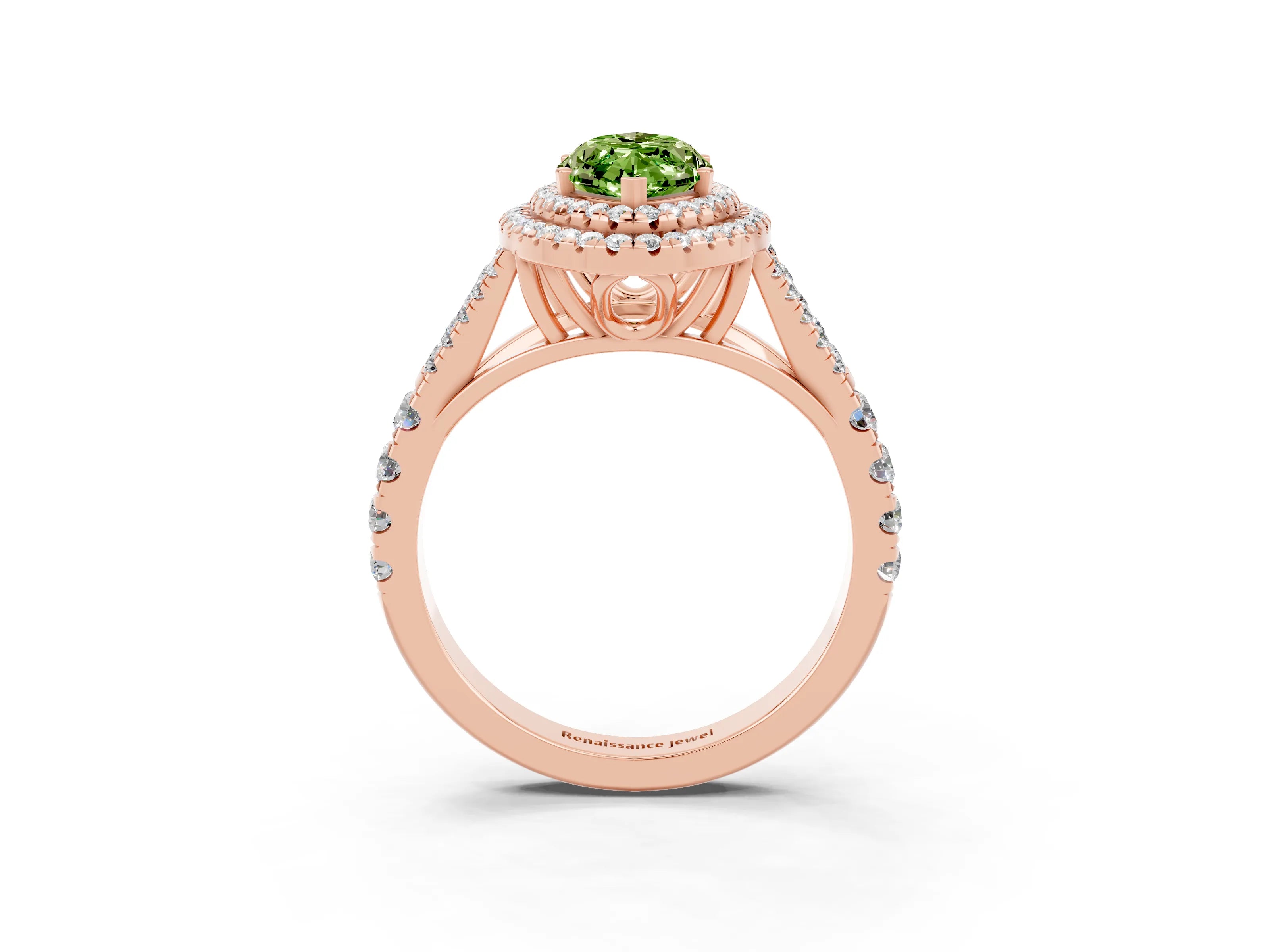 Rose gold Double Halo Marquise Cut Peridot Split Shank Engagement Ring with Four-Prong Setting_3