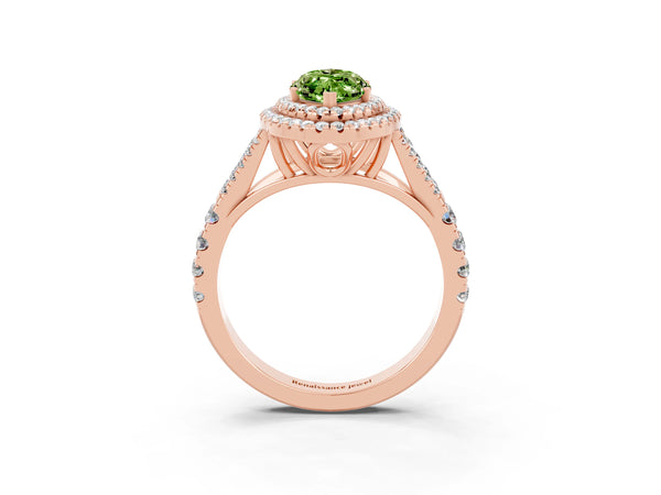 Rose gold Double Halo Marquise Cut Peridot Split Shank Engagement Ring with Four-Prong Setting