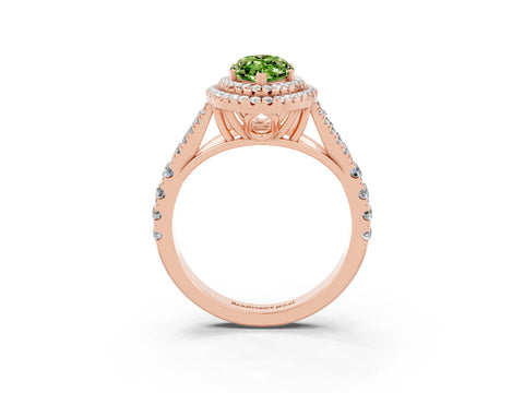 Rose gold Double Halo Marquise Cut Peridot Split Shank Engagement Ring with Four-Prong Setting_3