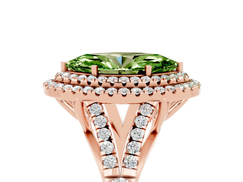 Rose gold Double Halo Marquise Cut Peridot Split Shank Engagement Ring with Four-Prong Setting_5