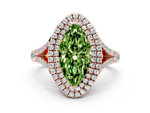 Rose gold Double Halo Marquise Cut Peridot Split Shank Engagement Ring with Four-Prong Setting