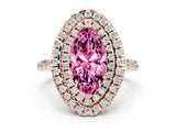 Rose gold Double Halo Marquise Cut Pink Sapphire Pavé Band with Four-Prong Setting_24