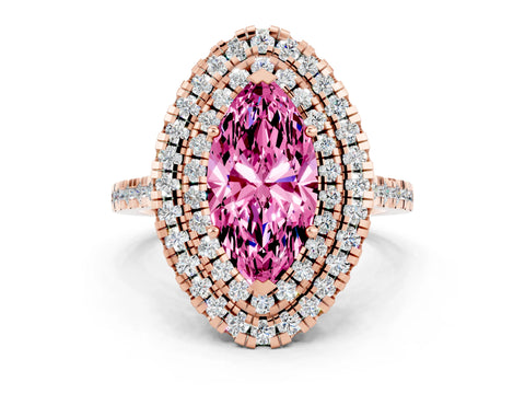 Rose gold Double Halo Marquise Cut Pink Sapphire Pavé Band with Four-Prong Setting_24