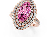 Rose gold Double Halo Marquise Cut Pink Sapphire Pavé Band with Four-Prong Setting_25