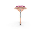 Rose gold Double Halo Marquise Cut Pink Sapphire Pavé Band with Four-Prong Setting_26