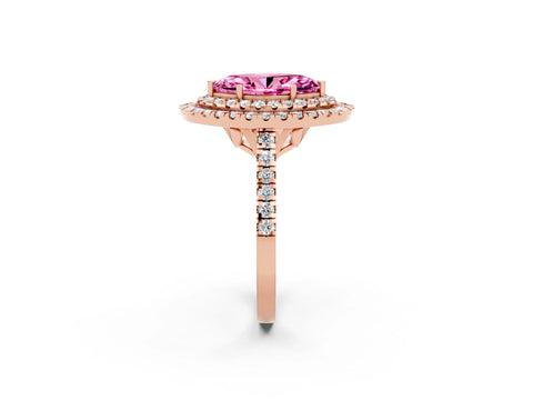Rose gold Double Halo Marquise Cut Pink Sapphire Pavé Band with Four-Prong Setting_26