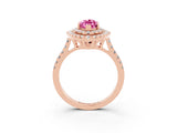 Rose gold Double Halo Marquise Cut Pink Sapphire Pavé Band with Four-Prong Setting_27