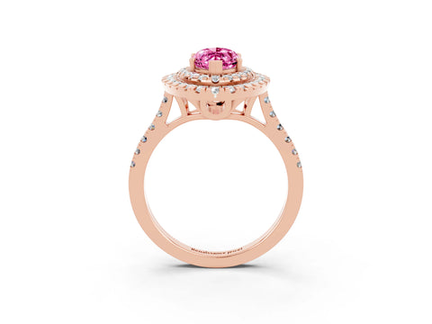 Rose gold Double Halo Marquise Cut Pink Sapphire Pavé Band with Four-Prong Setting_27