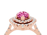 Rose gold Double Halo Marquise Cut Pink Sapphire Pavé Band with Four-Prong Setting_28