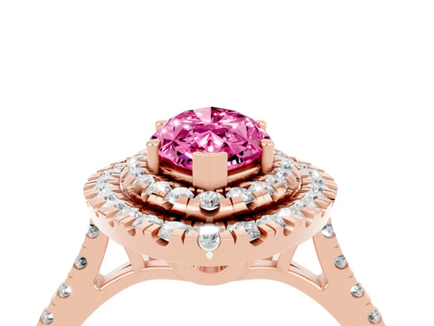 Rose gold Double Halo Marquise Cut Pink Sapphire Pavé Band with Four-Prong Setting_28
