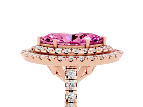 Rose gold Double Halo Marquise Cut Pink Sapphire Pavé Band with Four-Prong Setting_29