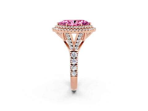 Rose gold Double Halo Marquise Cut Pink Sapphire Pavé Split Shank Ring with Prong Setting_2