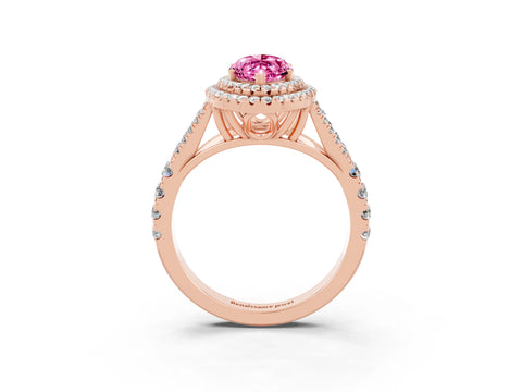 Rose gold Double Halo Marquise Cut Pink Sapphire Pavé Split Shank Ring with Prong Setting_3