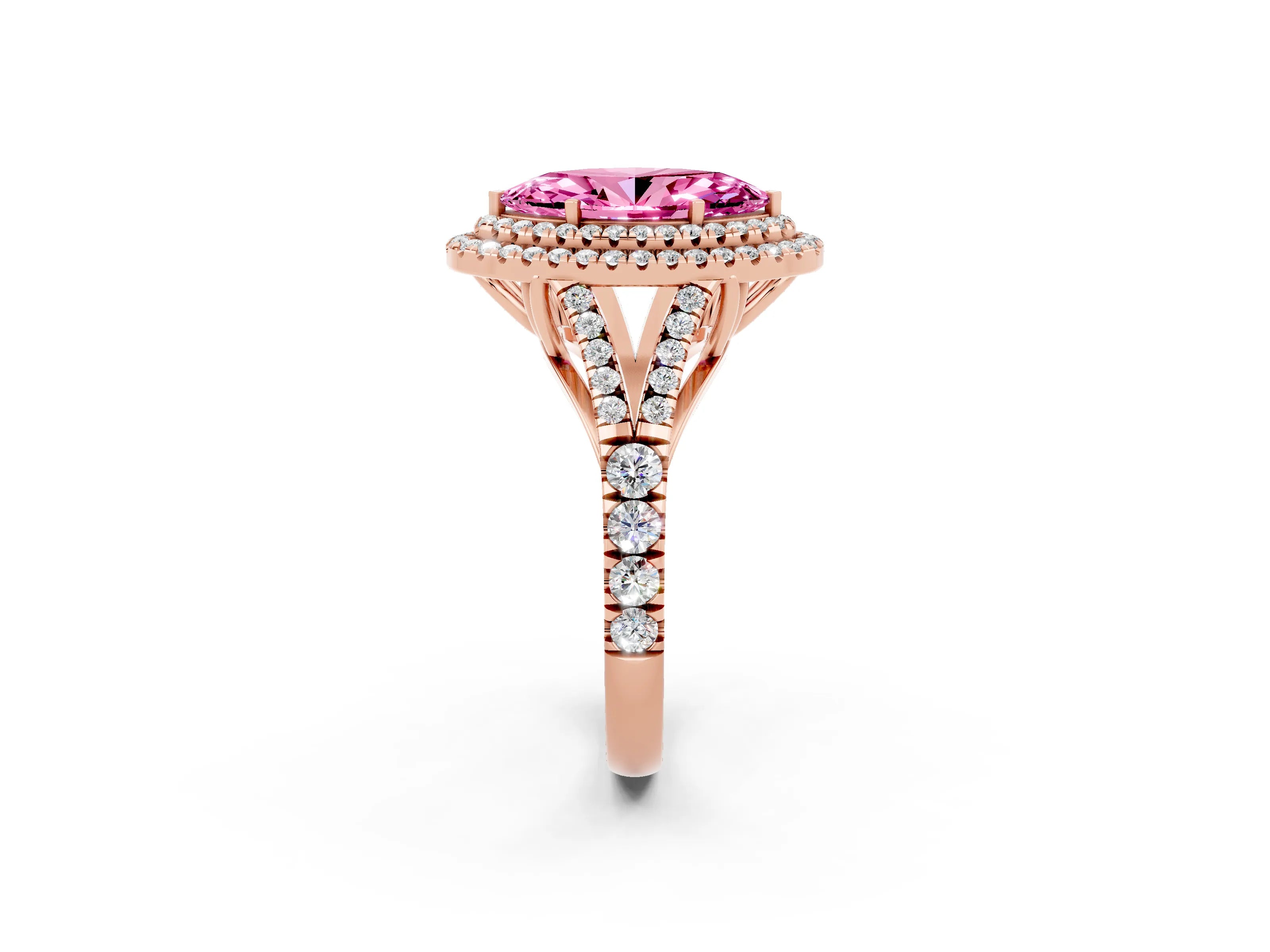 Rose gold Double Halo Marquise Cut Pink Sapphire Split Shank Engagement Ring with Four-Prong Setting_2