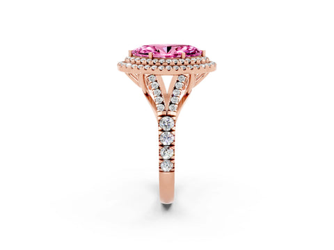 Rose gold Double Halo Marquise Cut Pink Sapphire Split Shank Engagement Ring with Four-Prong Setting_2