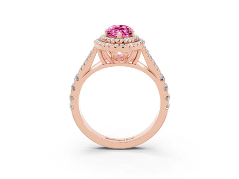 Rose gold Double Halo Marquise Cut Pink Sapphire Split Shank Engagement Ring with Four-Prong Setting_3