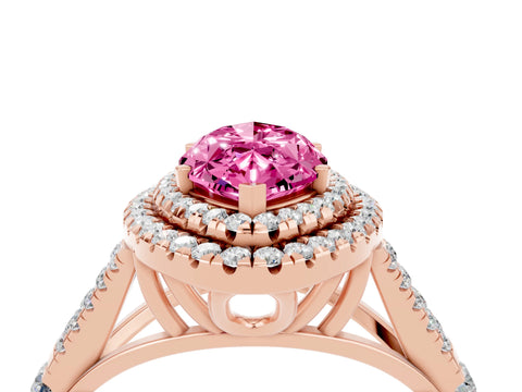 Rose gold Double Halo Marquise Cut Pink Sapphire Split Shank Engagement Ring with Four-Prong Setting_4