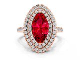 Rose gold Double Halo Marquise Cut Ruby Pavé Band with Four-Prong Setting