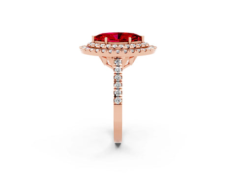 Rose gold Double Halo Marquise Cut Ruby Pavé Band with Four-Prong Setting_2
