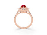 Rose gold Double Halo Marquise Cut Ruby Pavé Band with Four-Prong Setting_3