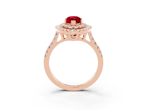 Rose gold Double Halo Marquise Cut Ruby Pavé Band with Four-Prong Setting_3