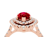 Rose gold Double Halo Marquise Cut Ruby Pavé Band with Four-Prong Setting_4