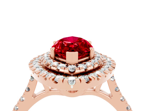 Rose gold Double Halo Marquise Cut Ruby Pavé Band with Four-Prong Setting_4
