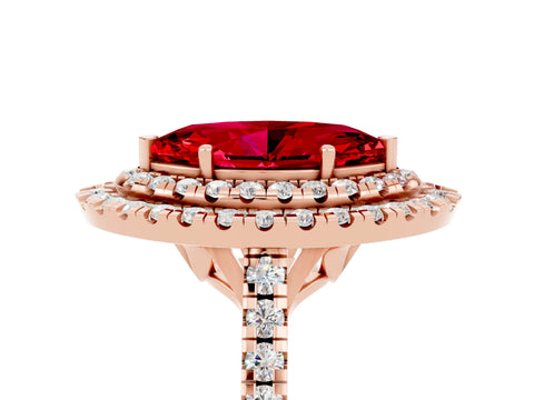 Rose gold Double Halo Marquise Cut Ruby Pavé Band with Four-Prong Setting_5