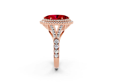 Rose gold Double Halo Marquise Cut Ruby Pavé Split Shank Ring with Prong Setting_2