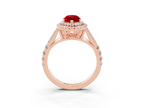 Rose gold Double Halo Marquise Cut Ruby Pavé Split Shank Ring with Prong Setting_3