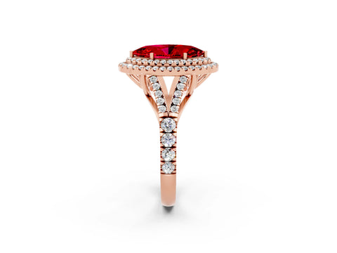 Rose gold Double Halo Marquise Cut Ruby Split Shank Engagement Ring with Four-Prong Setting_2
