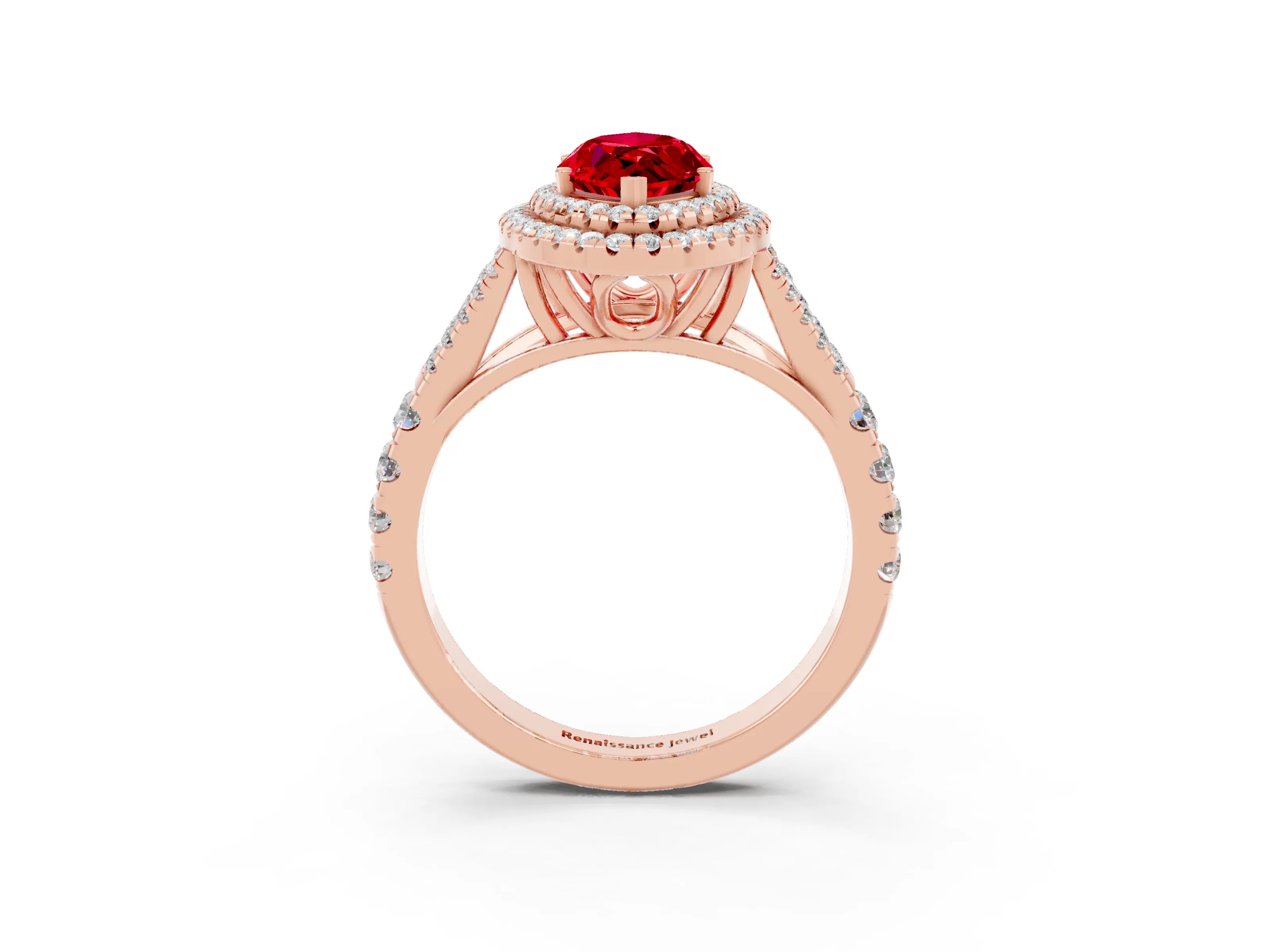 Rose gold Double Halo Marquise Cut Ruby Split Shank Engagement Ring with Four-Prong Setting_3