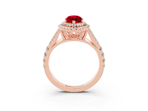 Rose gold Double Halo Marquise Cut Ruby Split Shank Engagement Ring with Four-Prong Setting_3